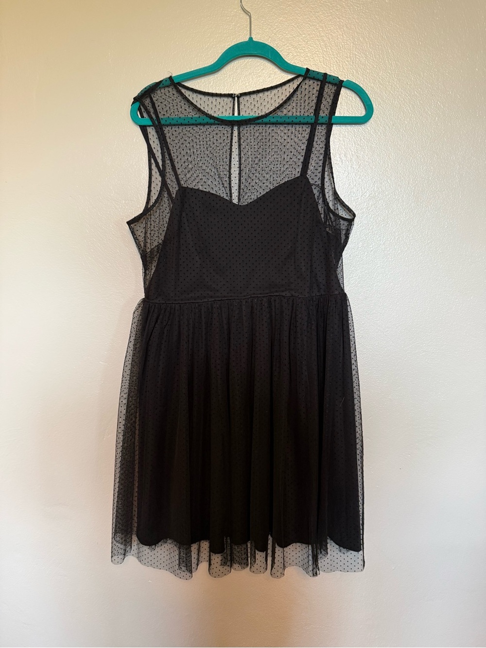 Lauren Classic Black Mesh Fit & Flare Mini Dress